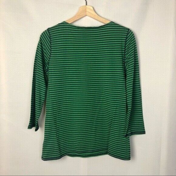 Isaac Mizrahi Live Green & Blue Striped Brooch Embellished Long Sleeve T-Shirt - Picture 2 of 6